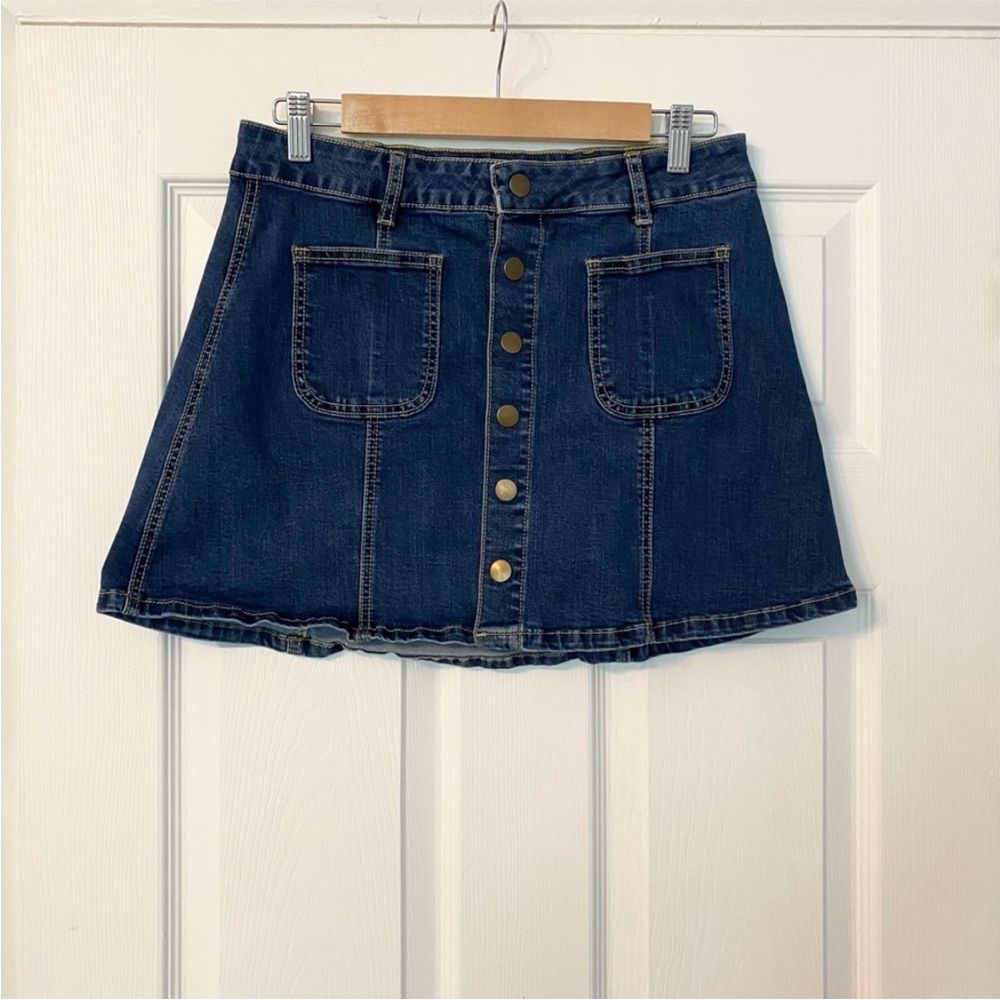 Altar'd State Dark Blue Mini Skirt with Button Detail